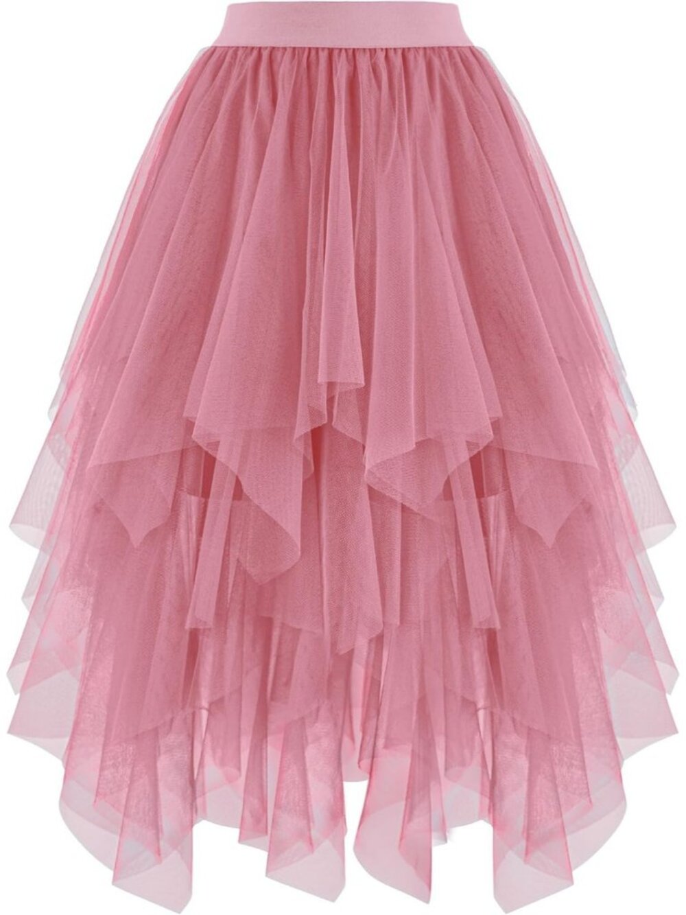 Women's Layered Tulle Midi Skirt High Low Puffy Fairy Tutu Skirt-Blush